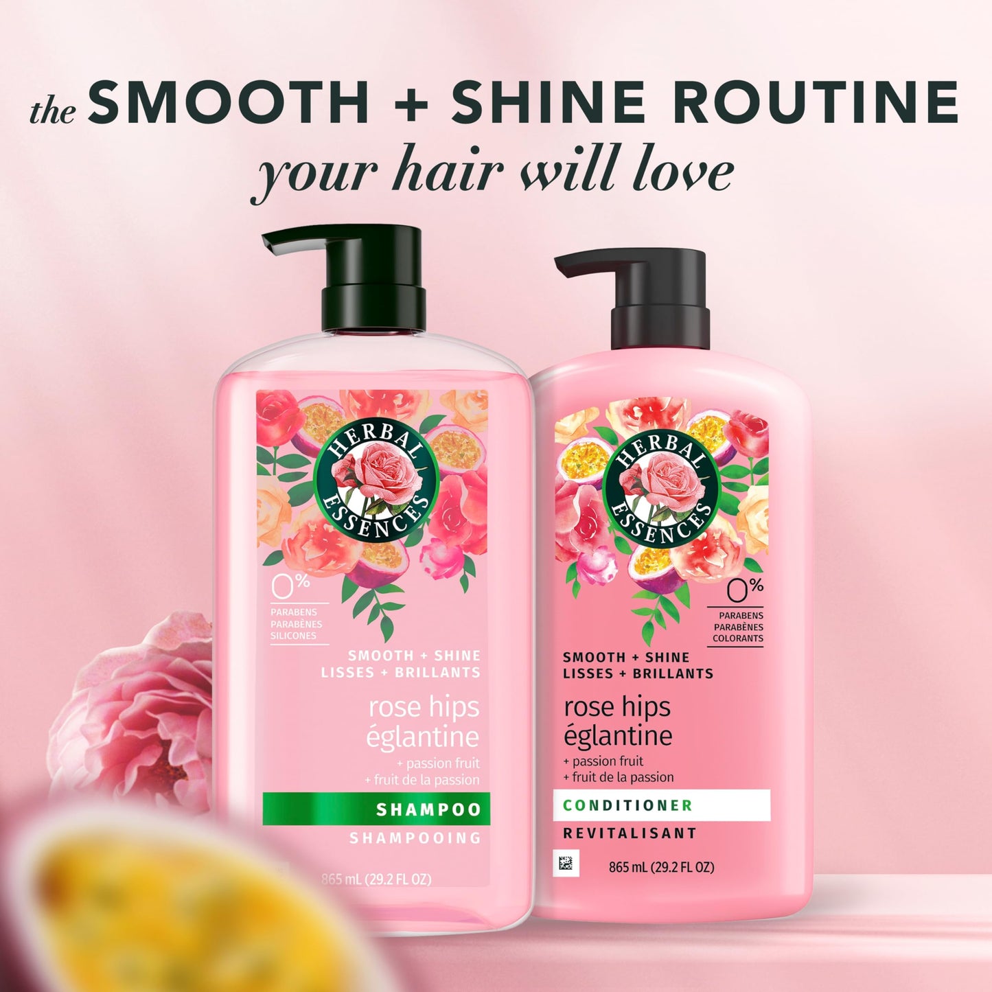 Herbal Essences Rose Hips and Passionfruit Smooth and Shine Shampoo and Conditioner Set, 865 mL Each Herbal Essences