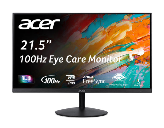 Moniteur Acer SB222Q EBI 21,5" Full HD (1920 x 1080) grand écran IPS sans bordures | AMD FreeSync | 1 ms (VRB) | Fréquence de rafraîchissement 100 Hz | 1 x HDMI et 1 x VGA | Câble HDMI inclus