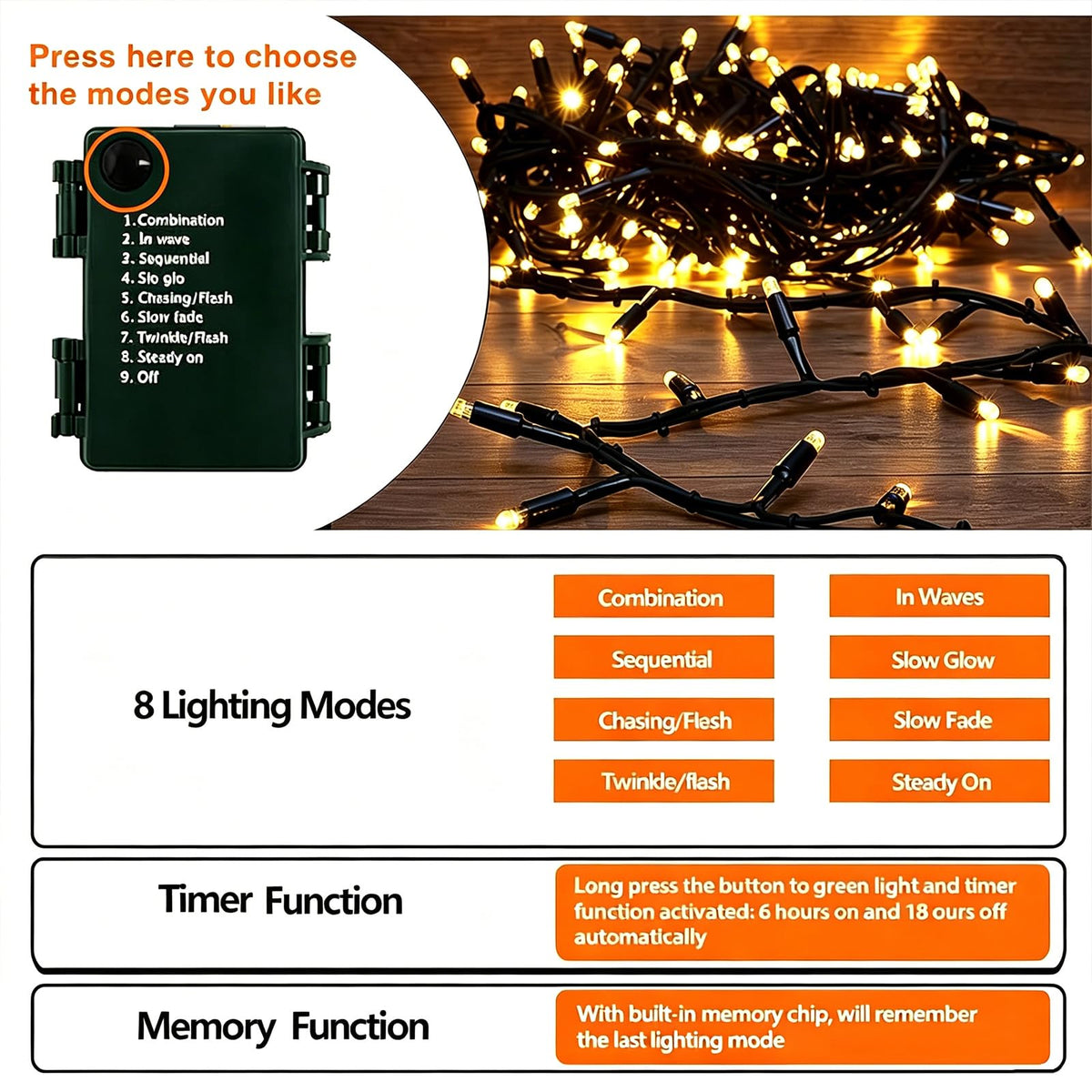 Mewuvn 2Pack 80FT 200 LED Battery Operated Christmas String Lights Outdoor/Indoor, Timer & 8 Modes with Green Wire Christmas Tree Lights, Waterproof Fairy Lights for Xmas Tree Garden(Warm White) 🍁 All In One Marketplace Canada