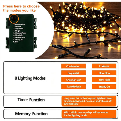 Mewuvn 2Pack 80FT 200 LED Battery Operated Christmas String Lights Outdoor/Indoor, Timer & 8 Modes with Green Wire Christmas Tree Lights, Waterproof Fairy Lights for Xmas Tree Garden(Warm White) 🍁 All In One Marketplace Canada