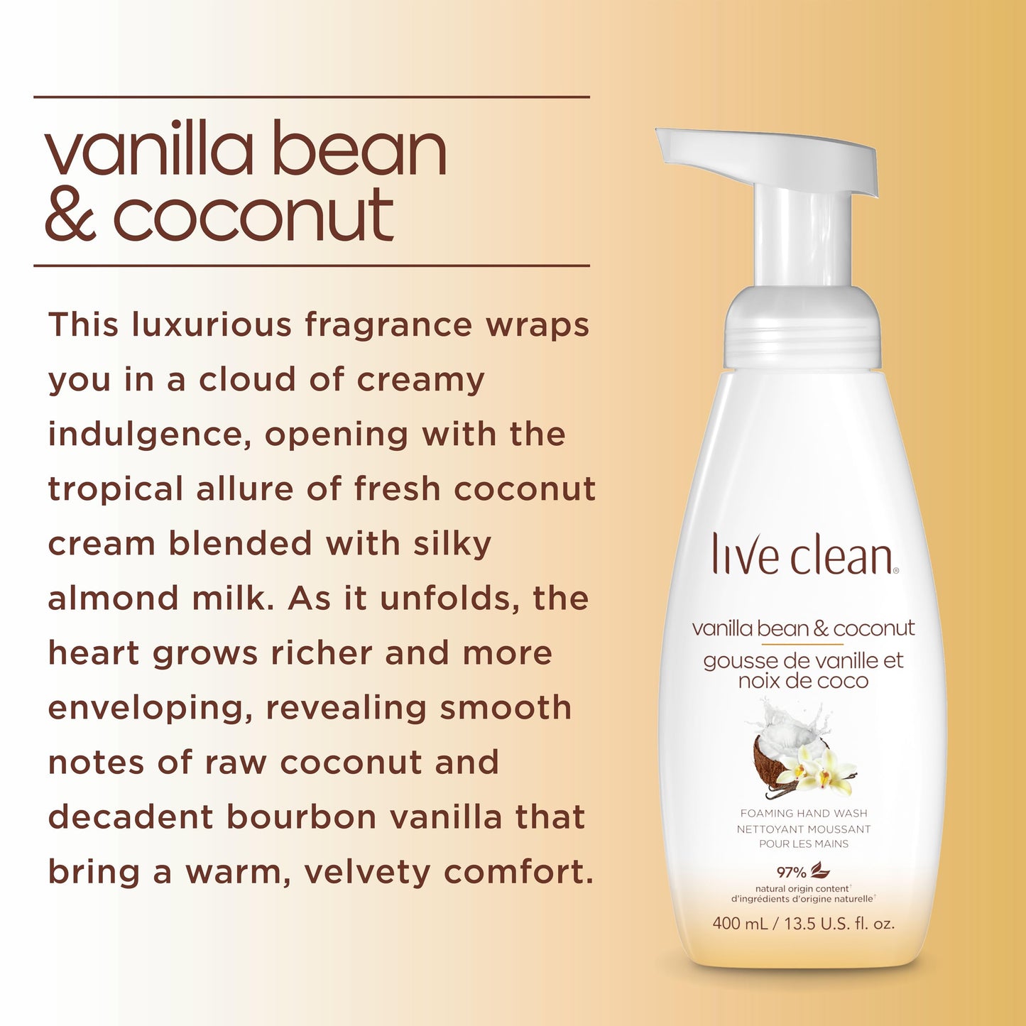 Live Clean Foaming Hand Wash, Vanilla Bean & Coconut, 400 mL, 4 Count Live Clean