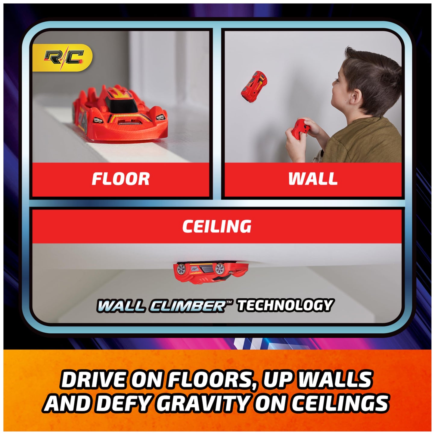 Air Hogs, Zero Gravity Sprint RC Car Wall Climber, Red USB Micro B Rechargeable Indoor Wall Racer, Over 5-Inches Long, Toys for Kids Ages 4 and up Air Hogs