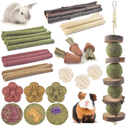 ERKOON Rabbit Toy, 42 Pieces Timothy Hay Sticks Carrots Rose Grass Cake Dental Care Molar, Chinchillas Toy Chew Toy for Rabbits, Guinea Pigs, Hamsters, Chinchilla 🍁 All In One Marketplace Canada