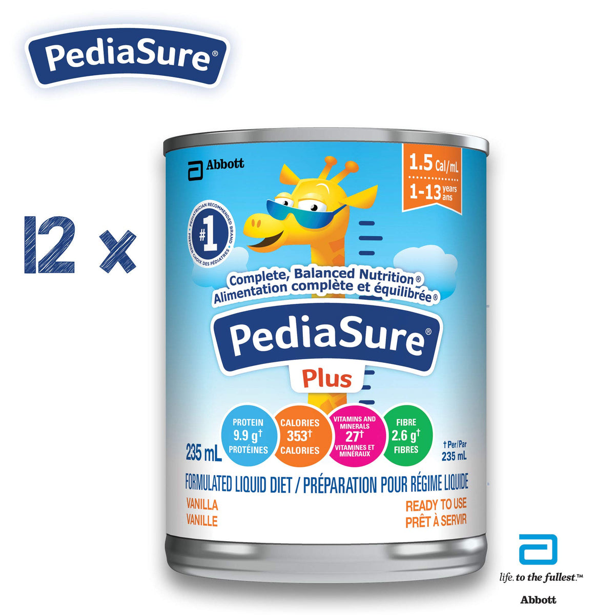 Pediasure Plus (with Fibre), Formulated Liquid Diet, 235 mL can, Vanilla, 12-pack, 2820 mL