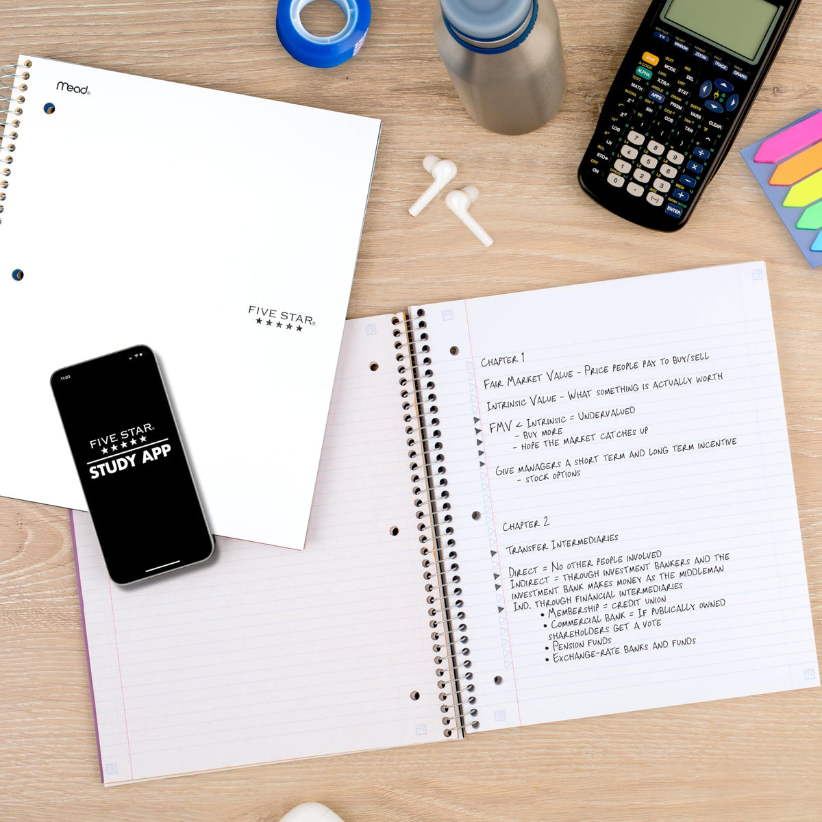 Five Star Spiral Notebook, 5-Subject, College Ruled Paper, 11 inches x 8-1/2 inches, 200 Sheets, White (72460)