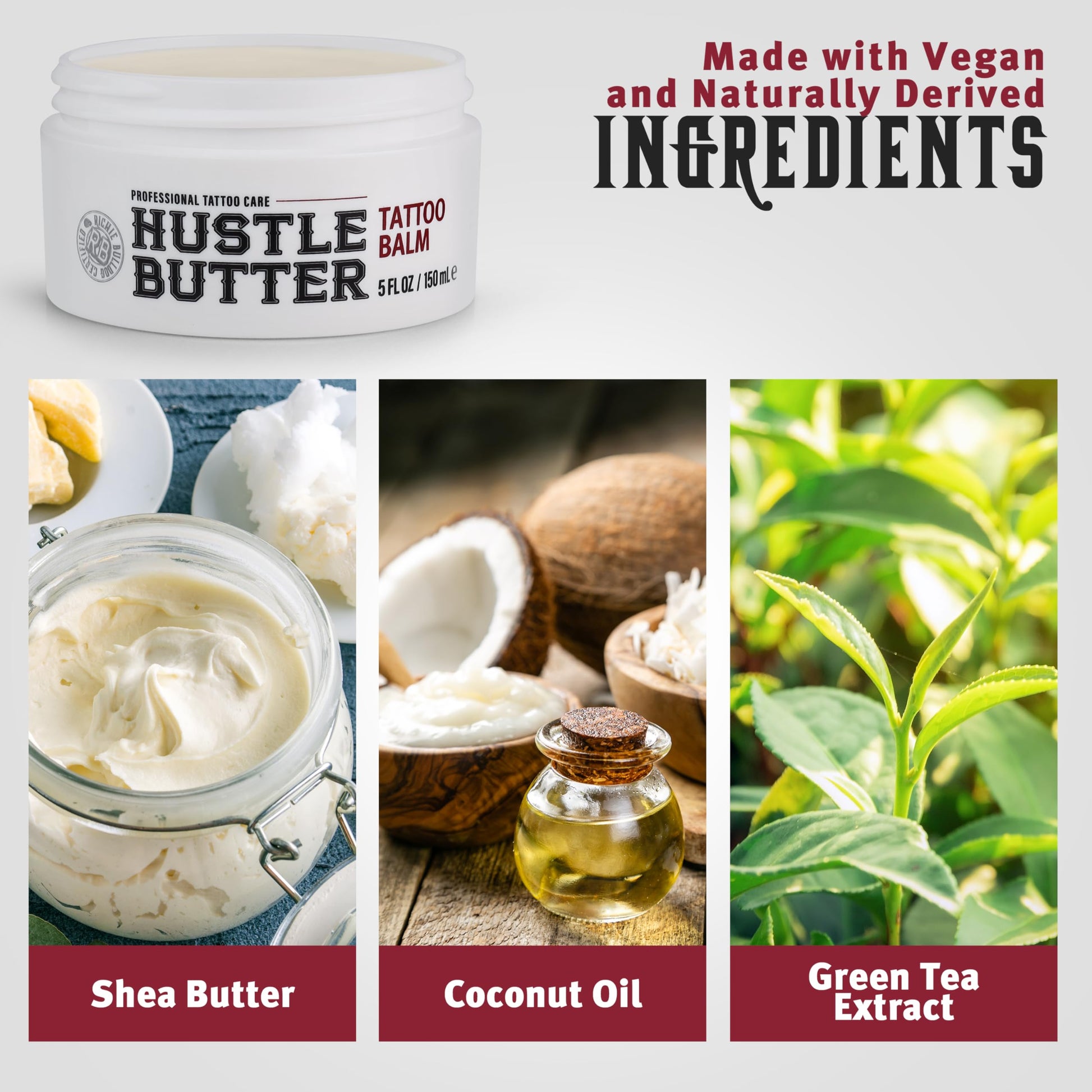 Hustle Butter Tattoo Aftercare 5oz Tattoo Balm, Heals + Protects New Tattoos and Rejuvenates Older Tattoos - 100% Vegan Tattoo Cream No-Petroleum - Available at All In One Marketplace Canada