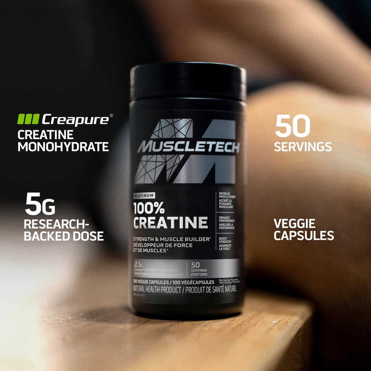 MuscleTech Platinum 100% Creatine for Men & Women, 100 Vegan Capsules