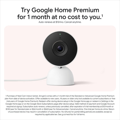 Google Nest Cam Indoor (Wired, 3rd gen) - 2K Video and Gemini