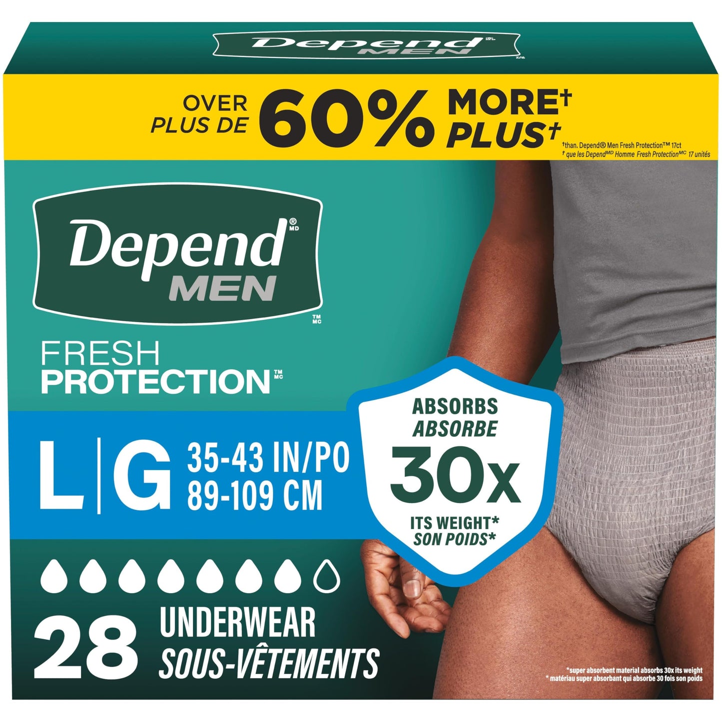 Depend FIT-FLEX Adult Incontinence Underwear for Men, Maximum Absorbency, L, Grey, 28 Count