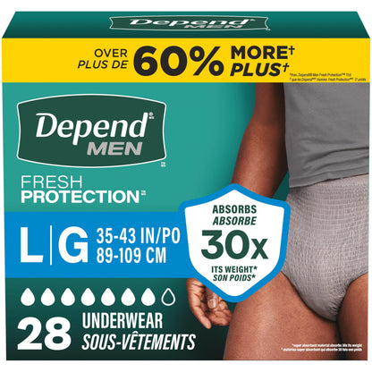 Depend FIT-FLEX Adult Incontinence Underwear for Men, Maximum Absorbency, L, Grey, 28 Count