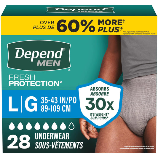 Depend FIT-FLEX Adult Incontinence Underwear for Men, Maximum Absorbency, L, Grey, 28 Count