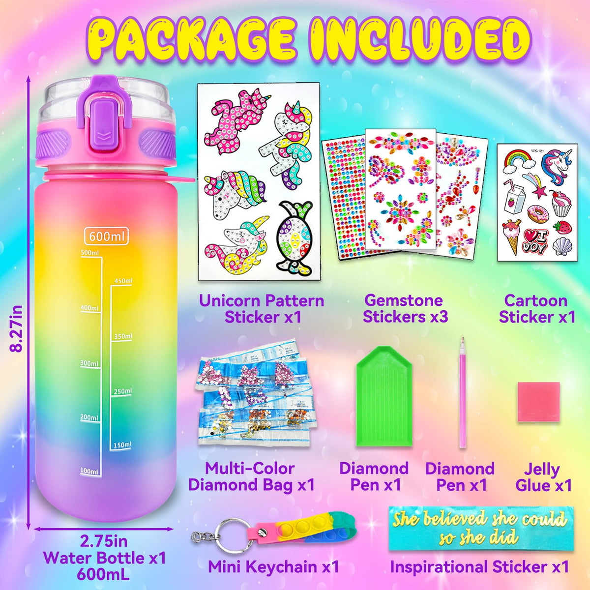 Decorate Your Own Water Bottle Craft Kit for Girls 5-12 Years Old - Unicorn Toys, Arts and Crafts Gift ideas for kids Birthday, Christmas 🍁 All In One Marketplace Canada