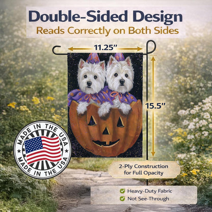 Caroline's Treasures PPP3205GF Westie Halloween Pumpkin Ride Flag Garden Size, Small, Multicolor