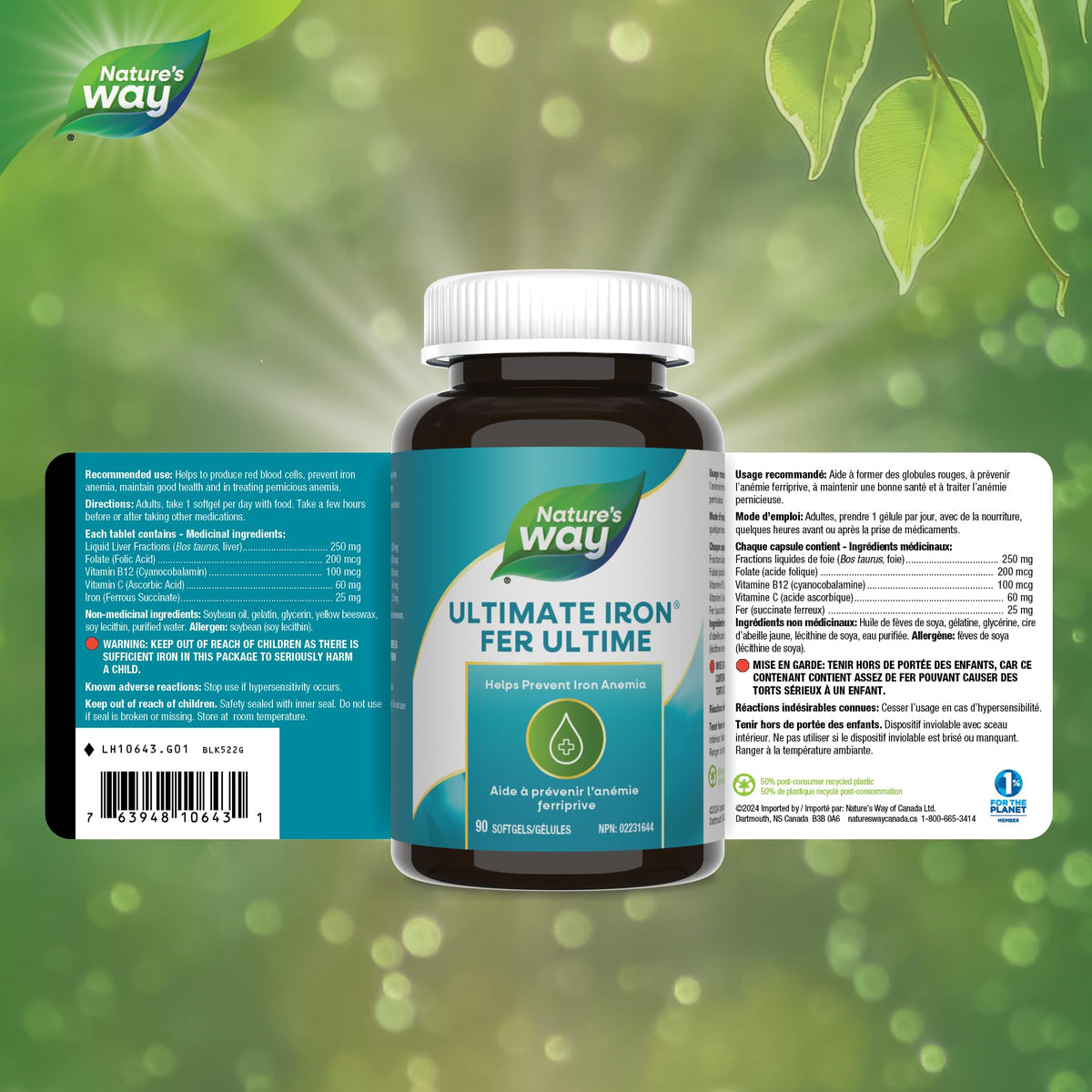 Nature's Way Ultimate Iron - Iron Supplement for Red Blood Cell Production & Anemia Prevention – Contains Folate, Vitamin B12, & Vitamin C - 90 Softgels