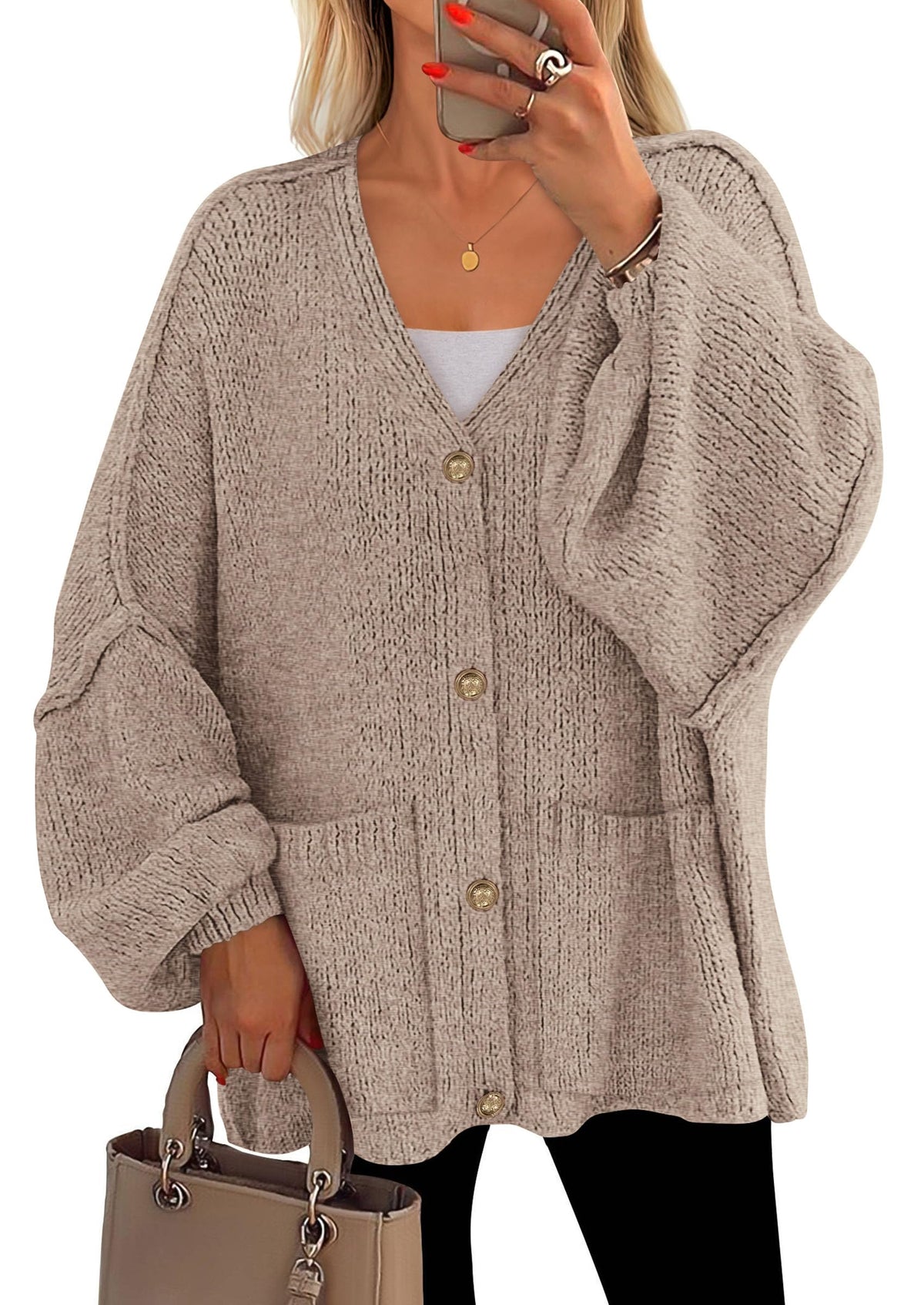 PRETTYGARDEN Oversized Chunky Cardigan Sweaters for Women Light Khaki,M 🍁 All In One Marketplace Canada