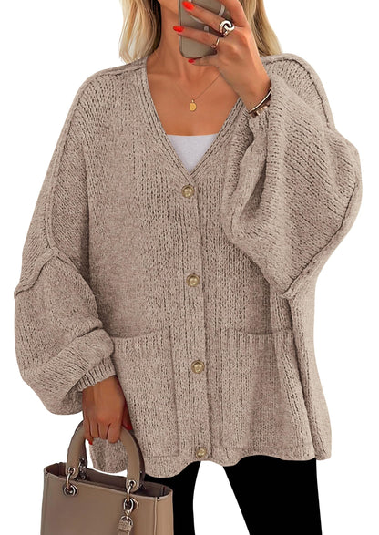 PRETTYGARDEN Oversized Chunky Cardigan Sweaters for Women Light Khaki,M 🍁 All In One Marketplace Canada