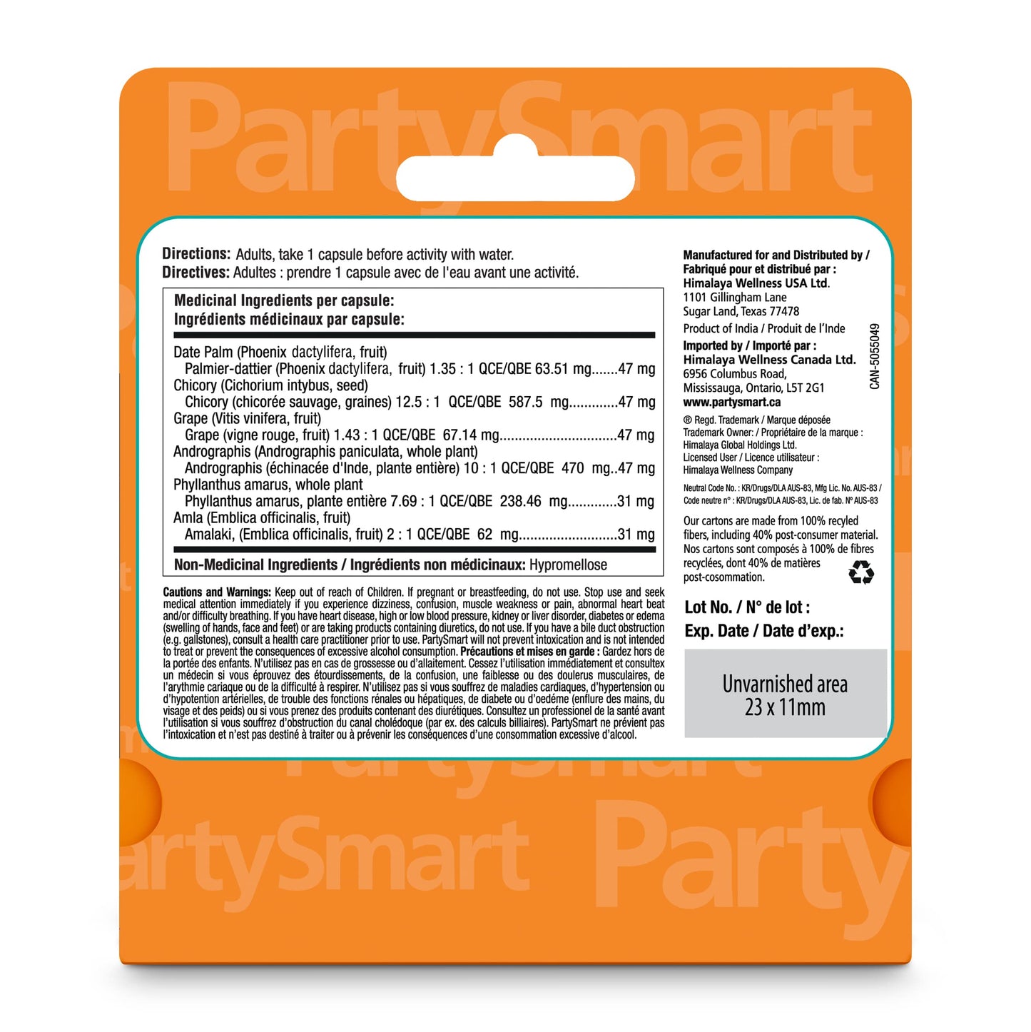 Himalaya PartySmart, 12 Vegetarian Capsules, Provides Antioxidants, Non-GMO, Plant-based, 250 mg, 1 Pack - Available at All In One Marketplace Canada