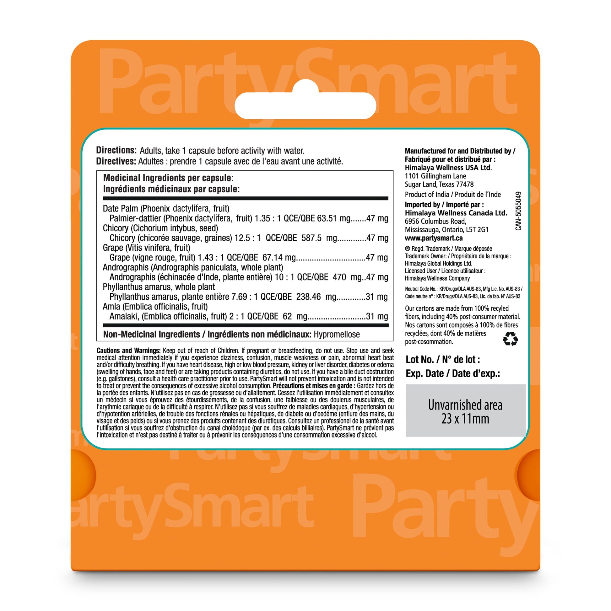 Himalaya PartySmart, 12 Vegetarian Capsules, Provides Antioxidants, Non-GMO, Plant-based, 250 mg, 1 Pack - Available at All In One Marketplace Canada