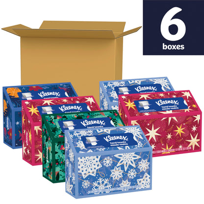 Kleenex Hand Towels, Fun Holiday Design, Limited Time Offer, Single-Use Disposable Paper Towels for Bathrooms, 6 Boxes, 55 Hand Towels per Box (330 Total Towels)