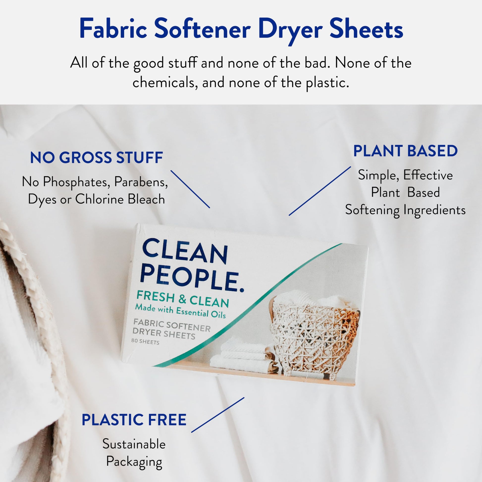 The Clean People Fabric Softener Sheets - Dryer Sheets - Softens & Removes Static Cling - Vegan Laundry Softener With Essential Oils - Fresh Scent, 120 Pack - Available at All In One Marketplace Canada