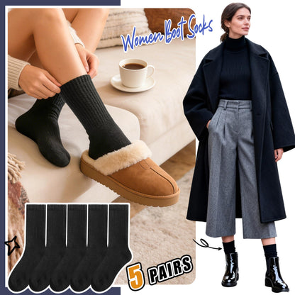 Merino Wool Socks for Womens Thermal Winter Hiking Thick Warm Crew Cozy Comfy Work Gifts Stocking Stuffers for Womens Socks 5 Pairs (Plain Black) 🍁 All In One Marketplace Canada
