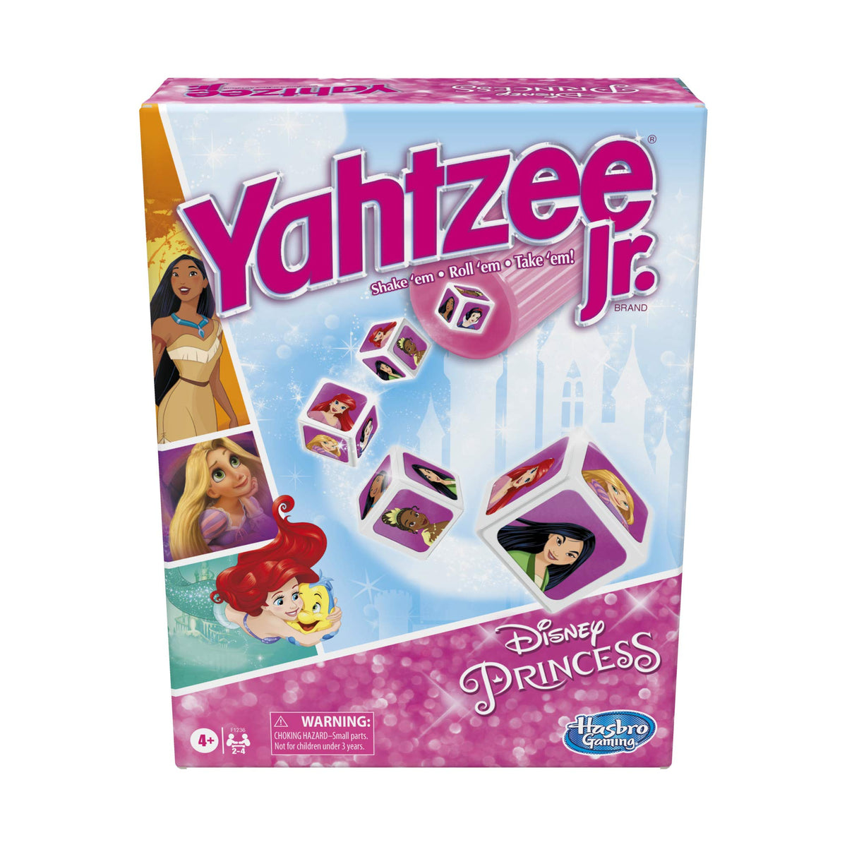 Hasbro Yahtzee Jr.: Disney Princess Edition Board Game for Kids Ages 4 and Up, for 2-4 Players, Counting and Matching Game for Preschoolers (English), F1236
