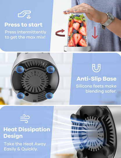 Smoothie Blender, Ganiza Blenders for Smoothies with 15-Piece Blender and Grinder Combo, 4 BPA-Free Personal Blender Cup, for Shakes, Protein Drinks, Fruit Vegetable Drink, Nuts, Spices, Coffee Beans - Available at All In One Marketplace Canada
