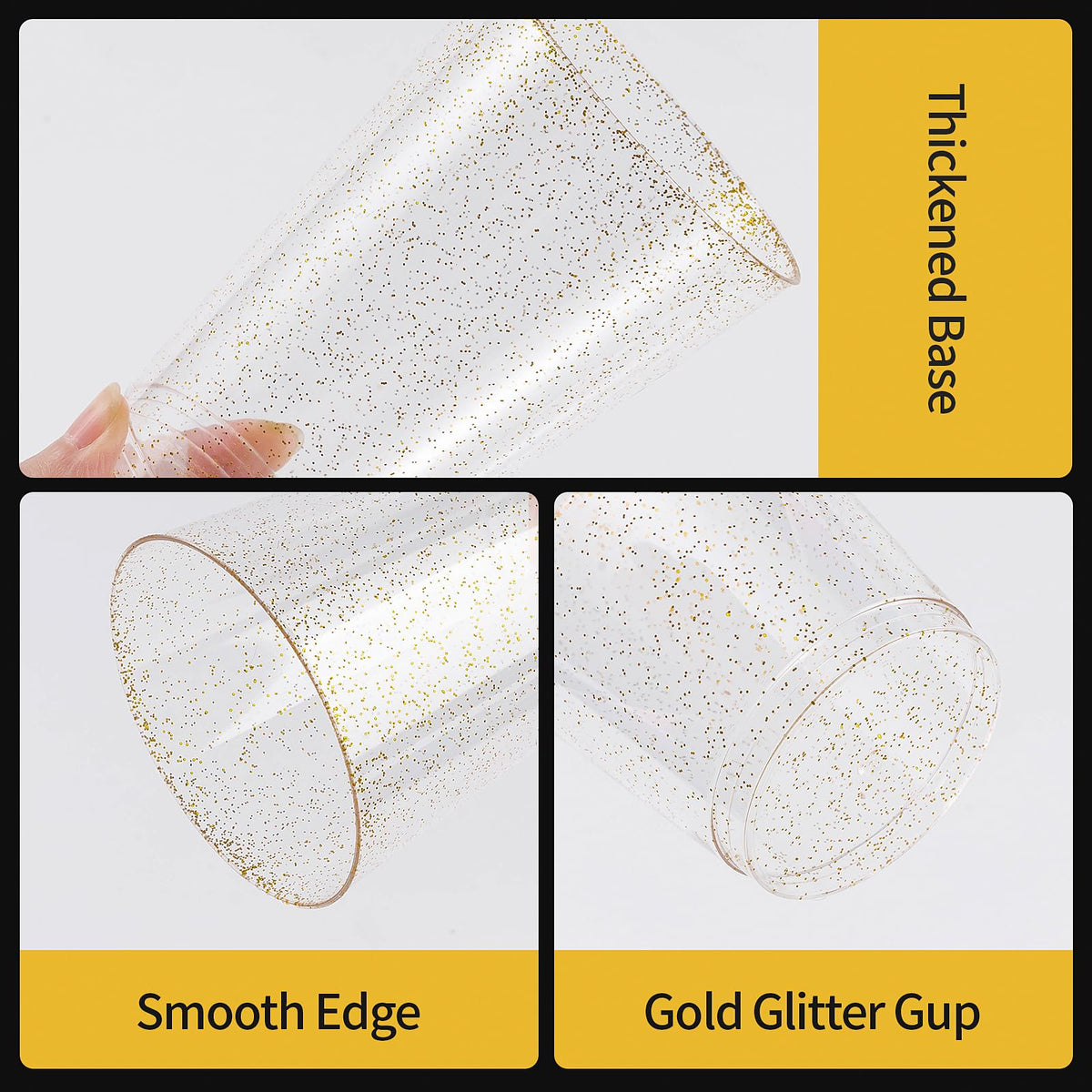 Goodluck 10 oz 100 PCS Gold Glitter Plastic Cups, Disposable Glitter Cups 🍁 All In One Marketplace Canada