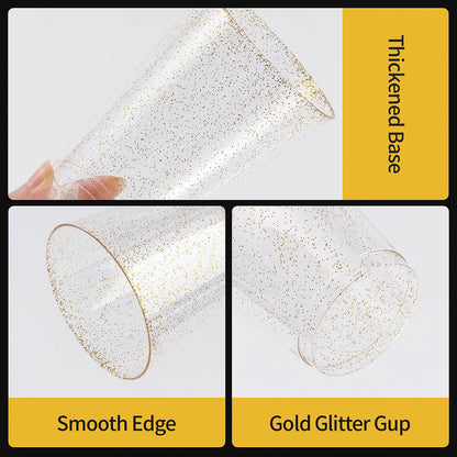 Goodluck 10 oz 100 PCS Gold Glitter Plastic Cups, Disposable Glitter Cups 🍁 All In One Marketplace Canada