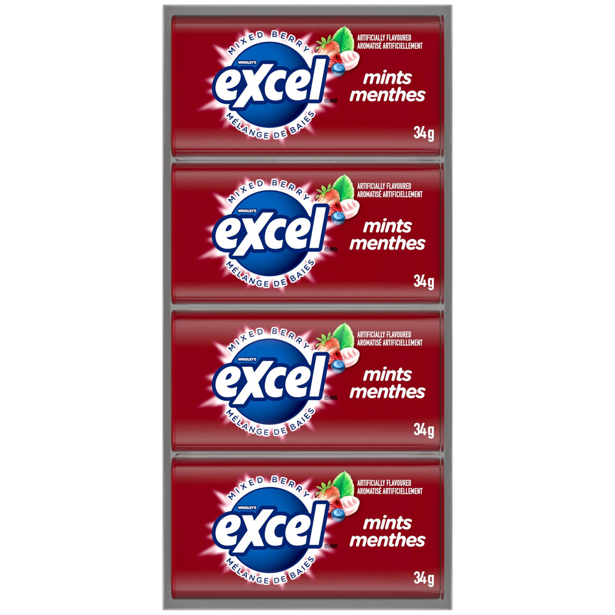 EXCEL, Mixed Berry Flavoured Mints,34g, Tin, 8 Packs