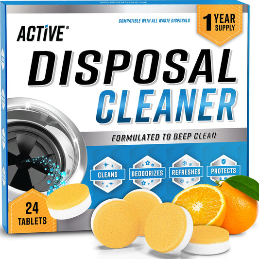 Garbage Disposal Cleaner Deodorizer Tablets - ACTIVE XL Foaming Tablet, 24 Pack Fresh Citrus Scented Tabs, New Powerful Foam Freshener for Cleaning Sink Disposal, Garburator, Disposer - 1 Year Supply - Available at All In One Marketplace Canada