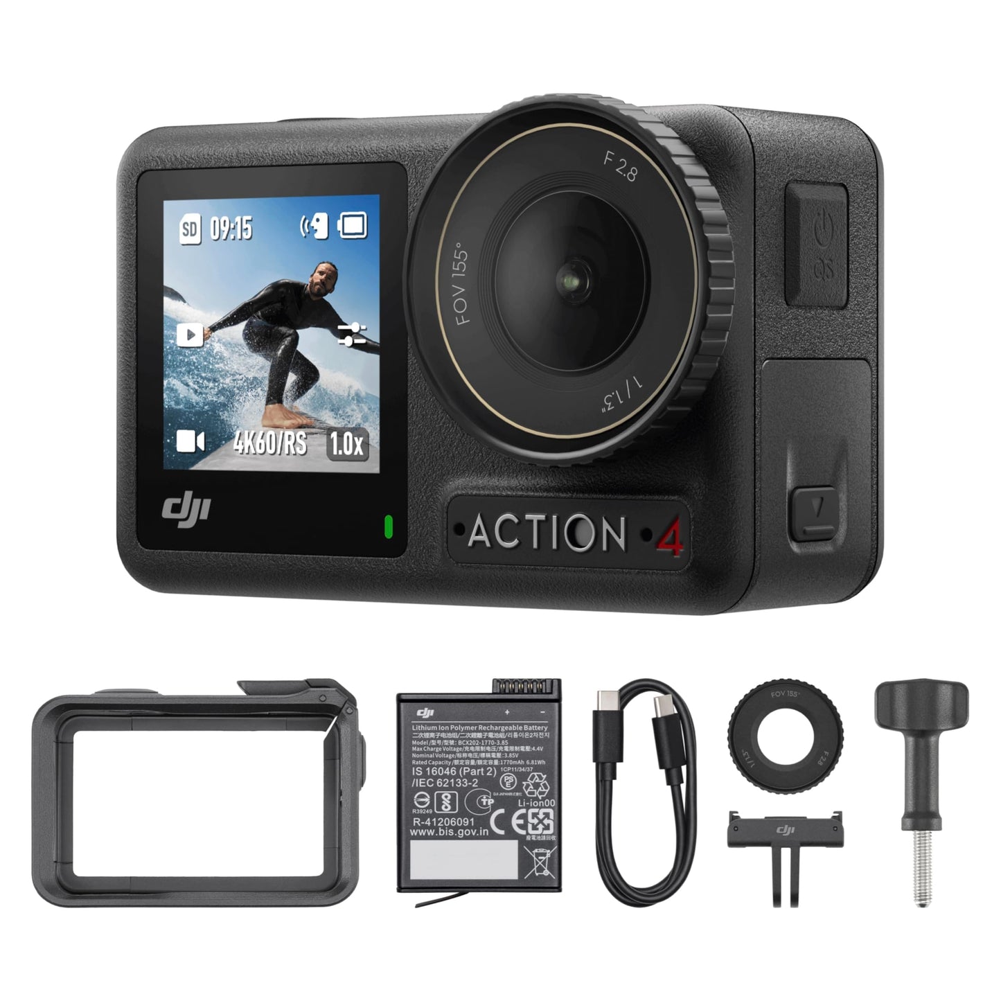DJI Osmo Action 4 Essential Combo, 4K/120fps Waterproof Action Camera with a 1/1.3-Inch Sensor, Stunning Low-Light Imaging,10-bit & D-Log M Color Performance, Long-Lasting 160 Mins, Outdoor Camera