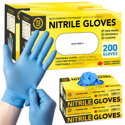 72HRS Blue Nitrile Gloves - 4 Mil Disposable Gloves (200 Pieces, Large)