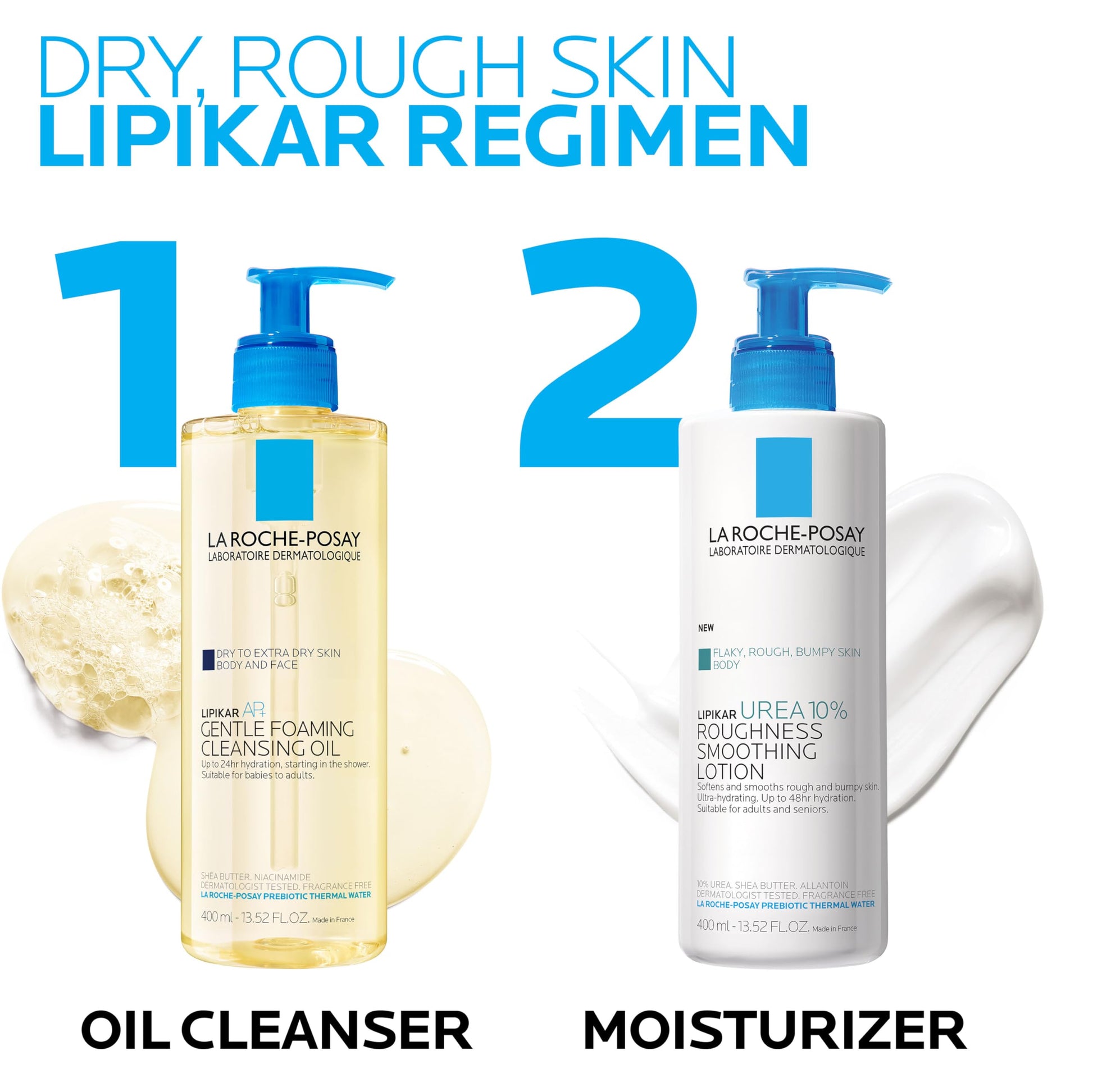 La Roche-Posay Lipikar Lait Urea 10% Body Lotion. For Very Dry, Rouch, and Flaky Skin. Tested on Dry Skin, Age-Related Dryness, Keratosis Pillaris, and Psoriasis. Fragrance-Free, Dermatologist Recommended - 400ML - Available at All In One Marketplace Canada