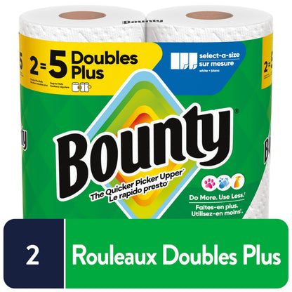 Bounty Paper Towels Select-A-Size White, 8 Double Plus Rolls = 20 Regular Rolls