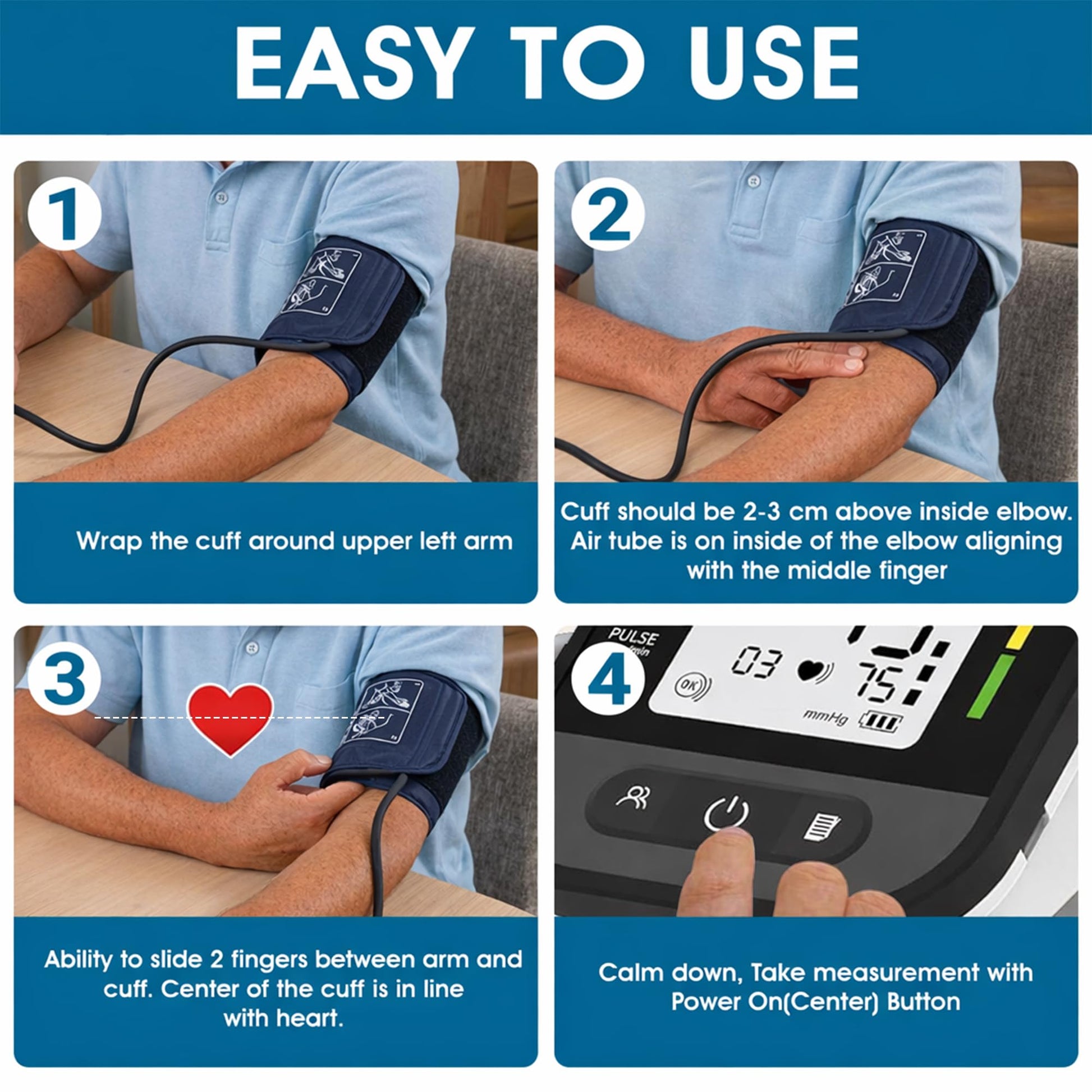 ByFloProducts Blood Pressure Monitor for Home Use – Digital Heart Rate Monitor with Backlit LCD Screen, Includes Blood Pressure Cuff, 4 AAA Batteries, Perfect Automatic Blood Pressure Machine (Black with Backlight) - Available at All In One Marketplace Canada