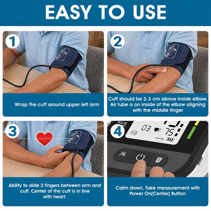 ByFloProducts Blood Pressure Monitor for Home Use – Digital Heart Rate Monitor with Backlit LCD Screen, Includes Blood Pressure Cuff, 4 AAA Batteries, Perfect Automatic Blood Pressure Machine (Black with Backlight) - Available at All In One Marketplace Canada