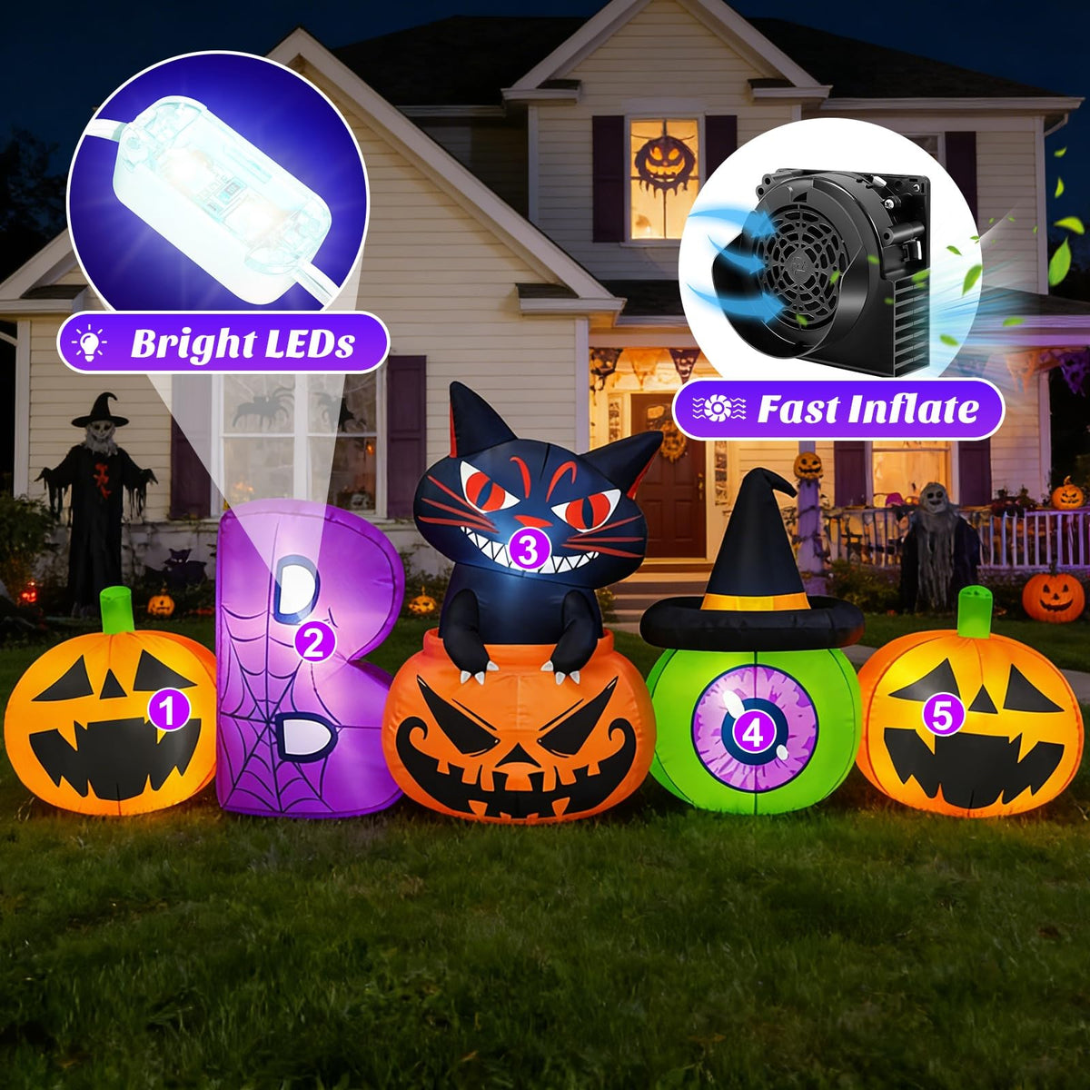 Danxilu 8FT Halloween Inflatable Pumpkin with Black Cat Outdoor Decorations 🍁 All In One Marketplace Canada