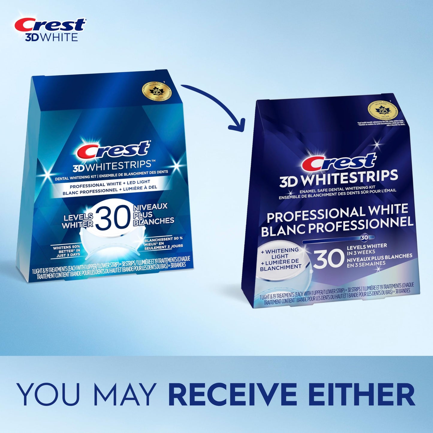 Crest 3D Whitestrips Professional White + Whitening Light At-Home Teeth Whitening Kit, 19 Treatments + Light, 30 Levels Whiter