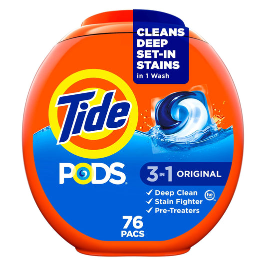 Tide PODs Laundry Detergent, Original Scent, 3-in-1 Stain Remover, Odor Fighter, Color Protector, Concentrated Laundry Soap Pacs, 76 Count