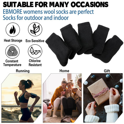 EBMORE Merino Wool Socks for Women Hiking Thermal Winter Warm Thick Boot Cozy Crew Comfy Work Socks Stocking Stuffers Gift for Women Mom 5 Pairs (Black Series) 🍁 All In One Marketplace Canada