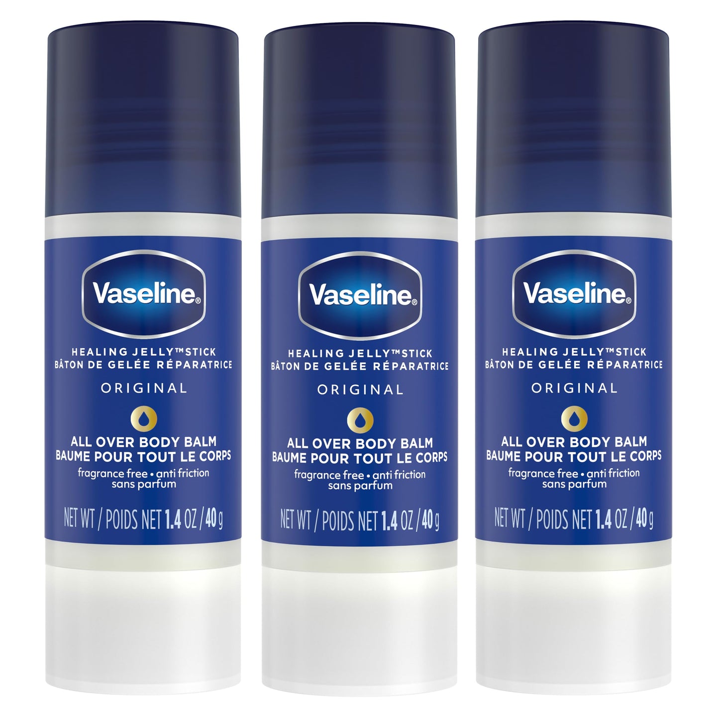 Vaseline All Over Jelly Balm Stick Healing Jelly Skin Care Unscented 40g (Pack of 3) - Available at All In One Marketplace Canada