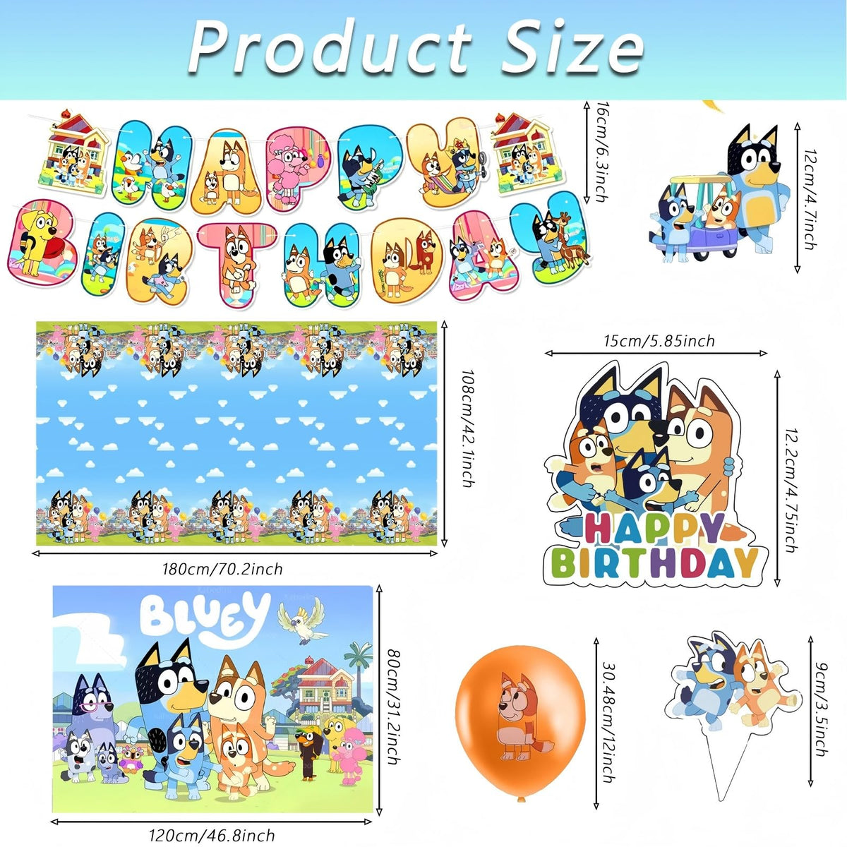 For Bluey Party Supplies, 50 PCS Birthday Decorations Set Include Banner, Balloons,, Hanging Swirls, Cake Cupcake Toppers, Tablecloth for Boys Girls Hunters Theme Party 🍁 All In One Marketplace Canada