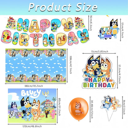 For Bluey Party Supplies, 50 PCS Birthday Decorations Set Include Banner, Balloons,, Hanging Swirls, Cake Cupcake Toppers, Tablecloth for Boys Girls Hunters Theme Party 🍁 All In One Marketplace Canada