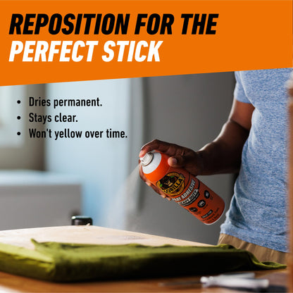 Gorilla Spray Adhesive, Heavy Duty, Multi-Purpose, Dries Permanent, Indoor & Outdoor, Wide Pad Nozzle, Controlled Spray, Clear, 14oz/396g, (Pack of 1)