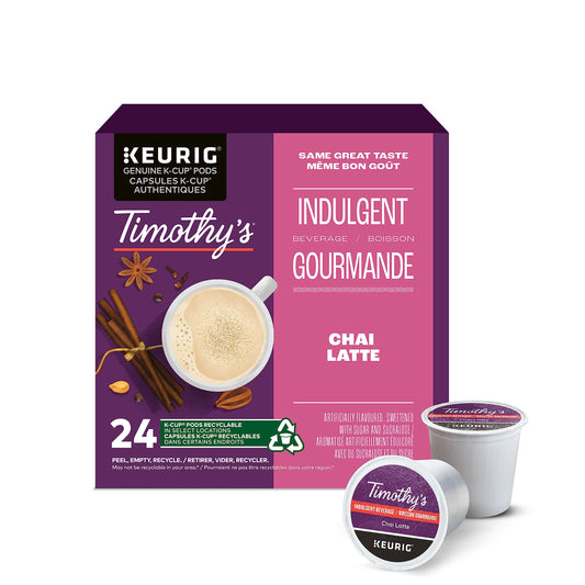 Timothy’s Chai Latte, Indulgent, K-Cup Coffee Pods, 24 Count