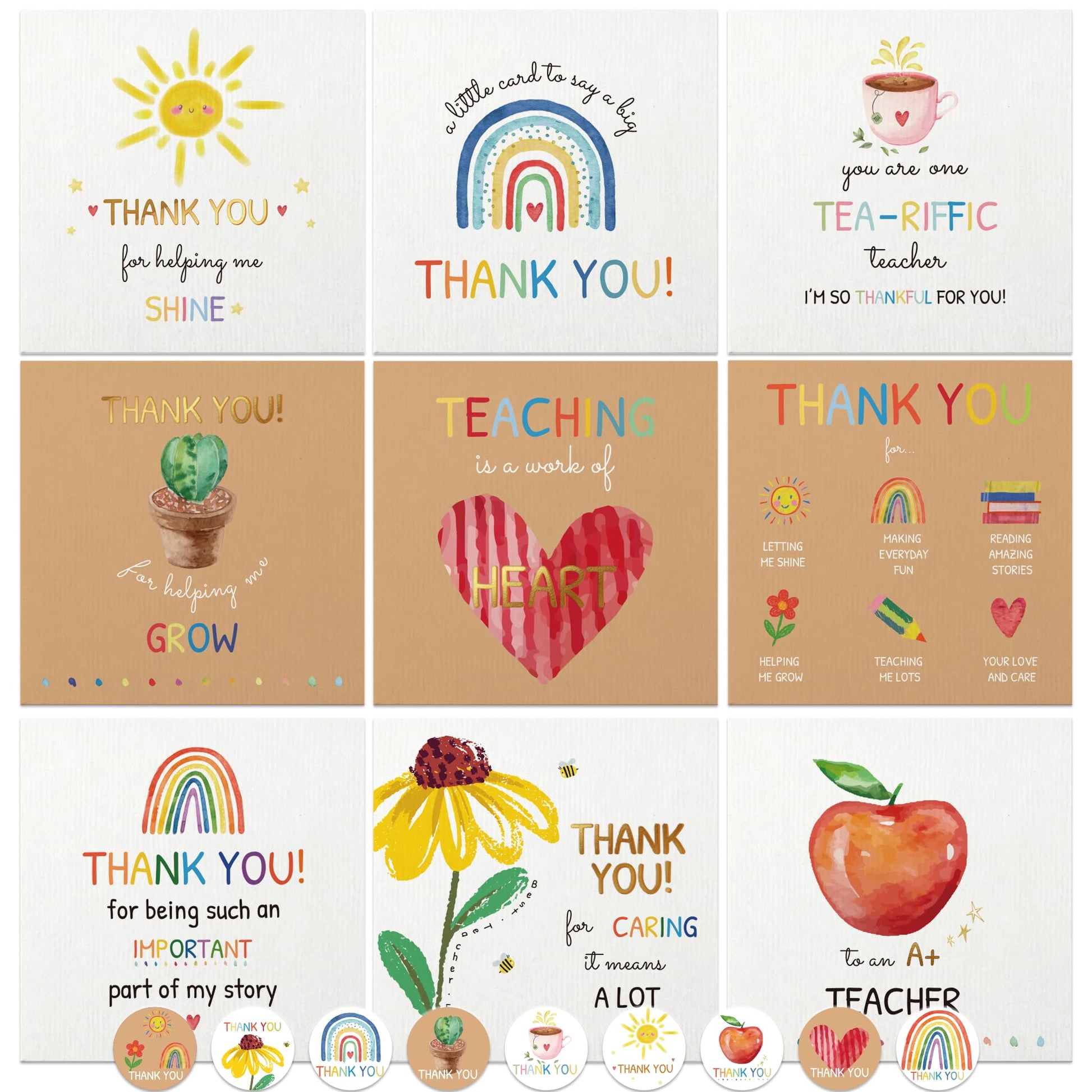 27 Teacher Thank You Cards 9 Classroom Designs with Gold Foil 15x15 cm - Available at All In One Marketplace Canada