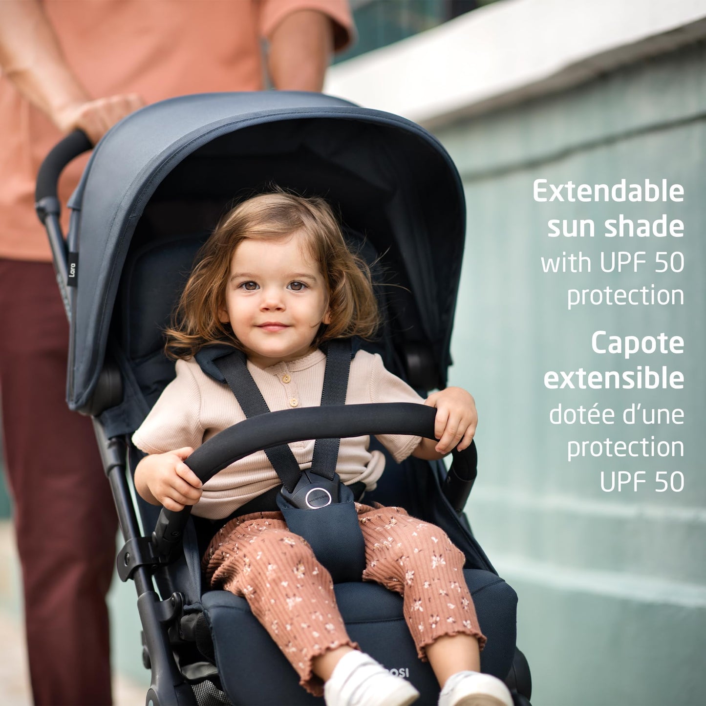 Maxi-Cosi Lara Ultra Compact Stroller, Airplane Carry-on Compliant for travel, Lightweight, one-hand fold, large storage, inludes travel bag Essential Black Maxi-Cosi