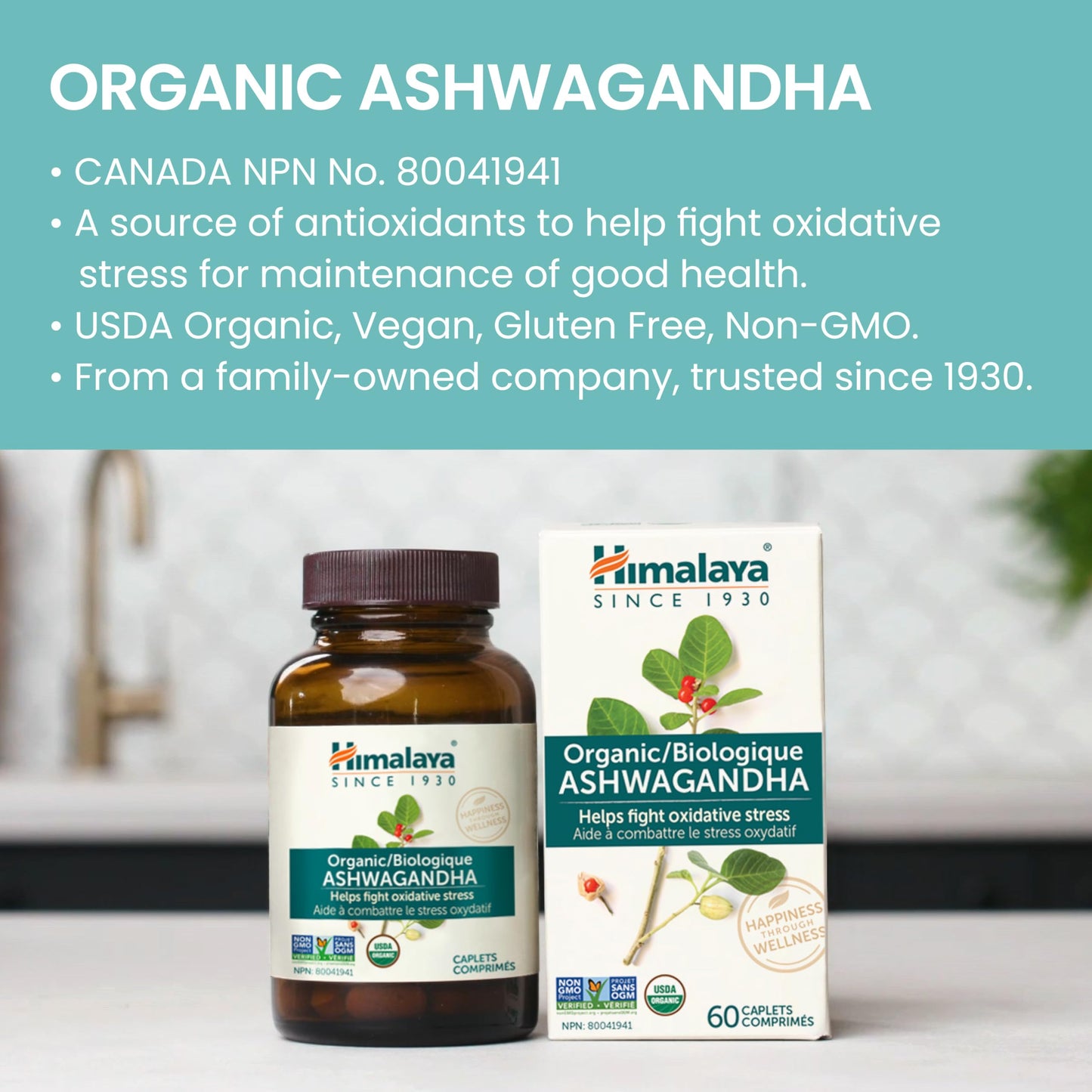 Himalaya Organic Ashwagandha, USDA Certified Organic, Non-GMO, Gluten Free Supplement, 100% Ashwagandha Powder & Extract. (90 Count) - Available at All In One Marketplace Canada