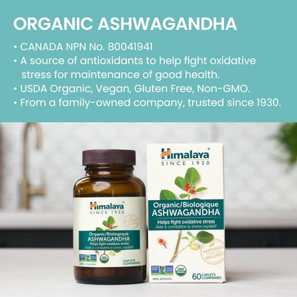 Himalaya Organic Ashwagandha, USDA Certified Organic, Non-GMO, Gluten Free Supplement, 100% Ashwagandha Powder & Extract. (90 Count) - Available at All In One Marketplace Canada